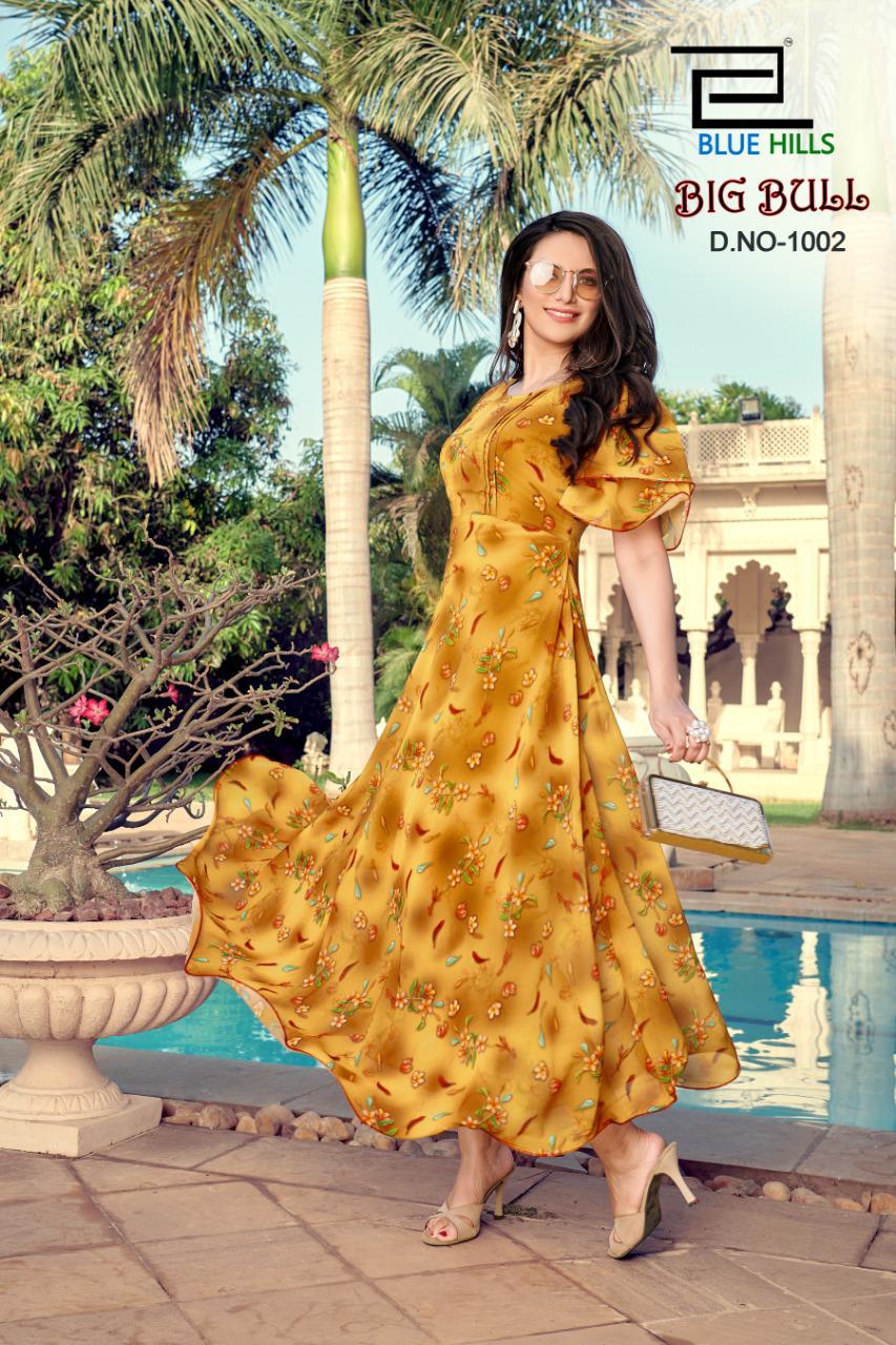
Blue Hills Big Bull 1 Latest Fancy Designer Flair  Chiffon digital Printed Kurti Collection